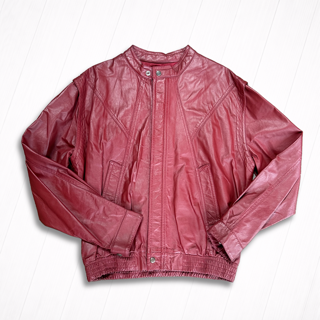 Vintage Red Leather Bomber Jacket