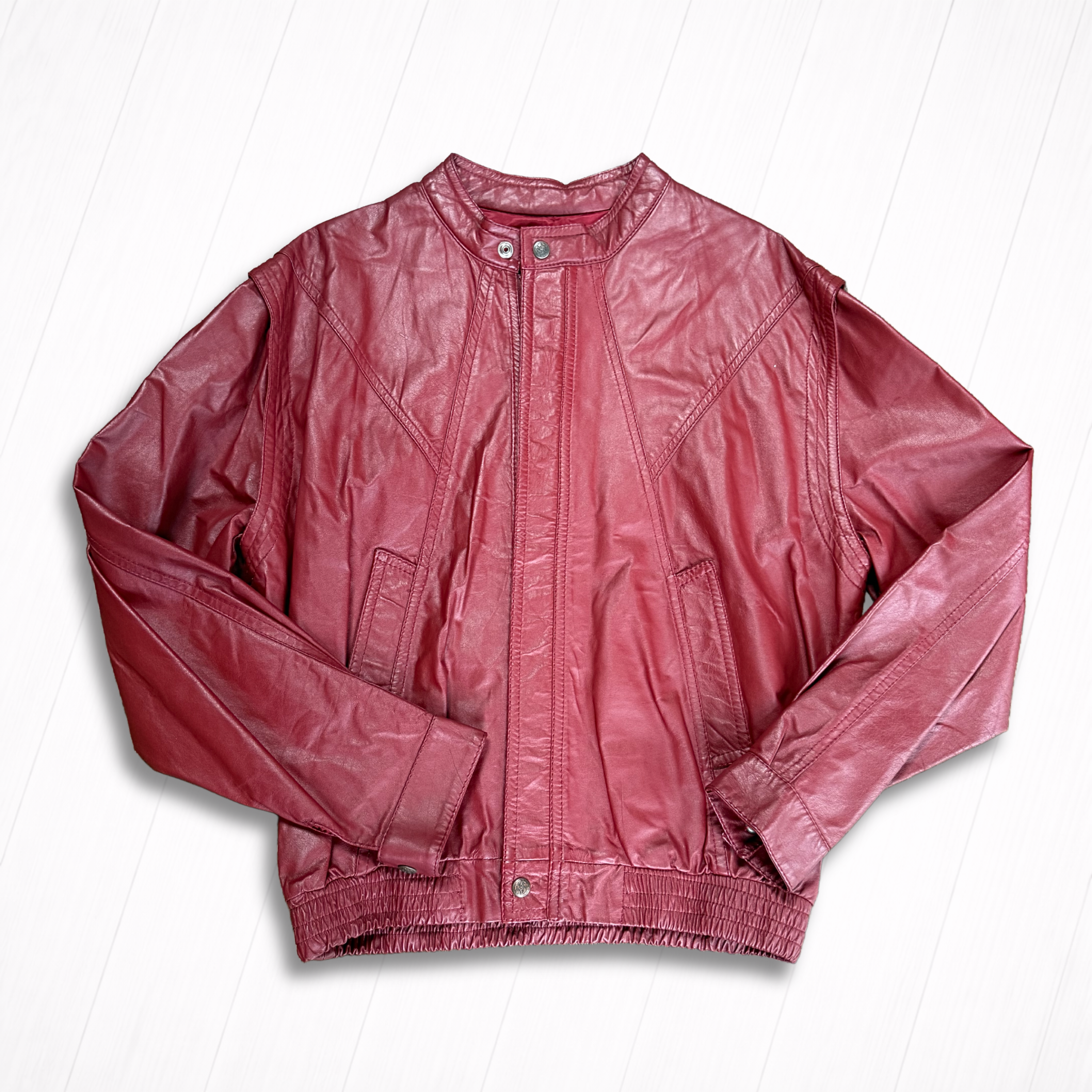 Vintage Red Leather Bomber Jacket