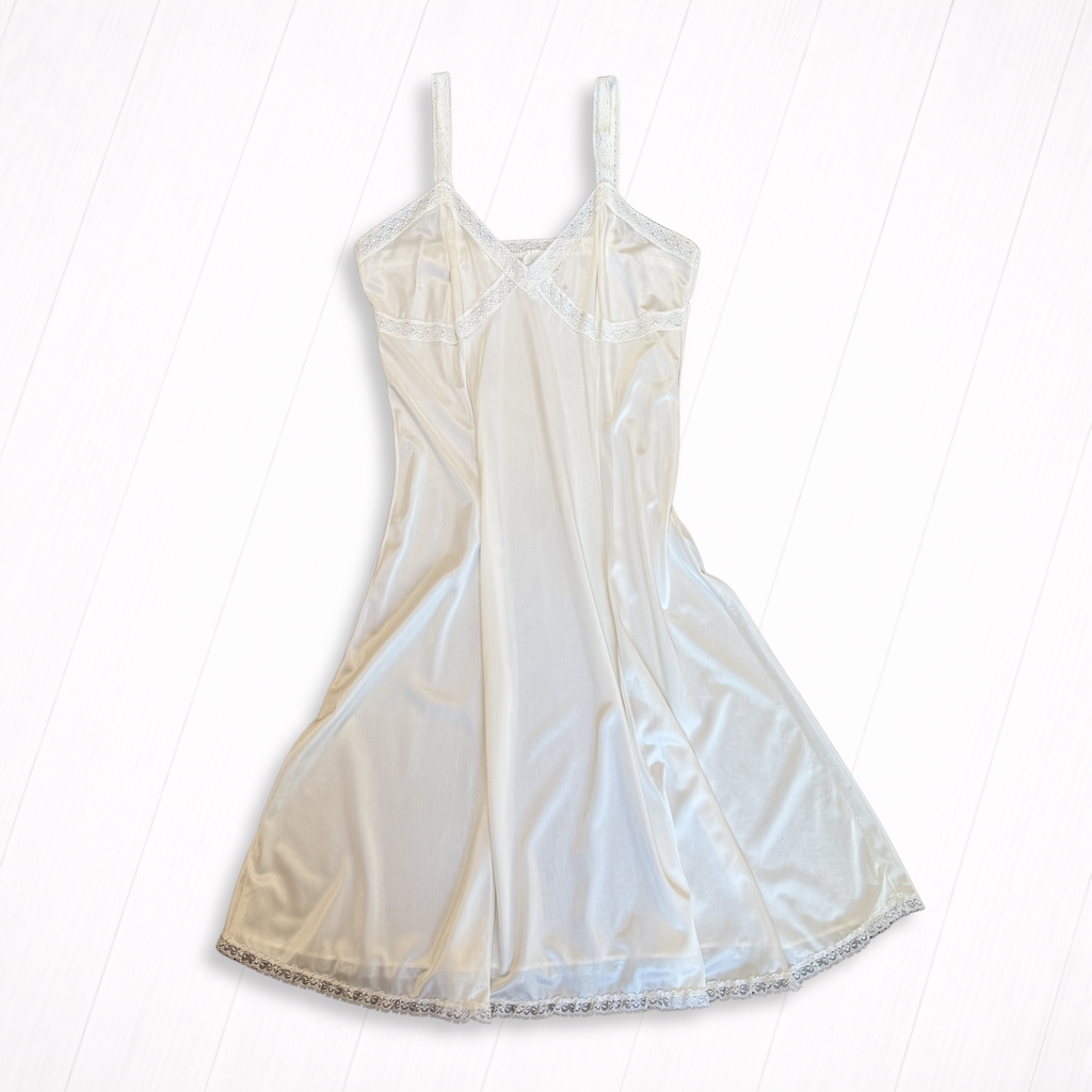 Vintage Cream Lace Trim Slip Dress
