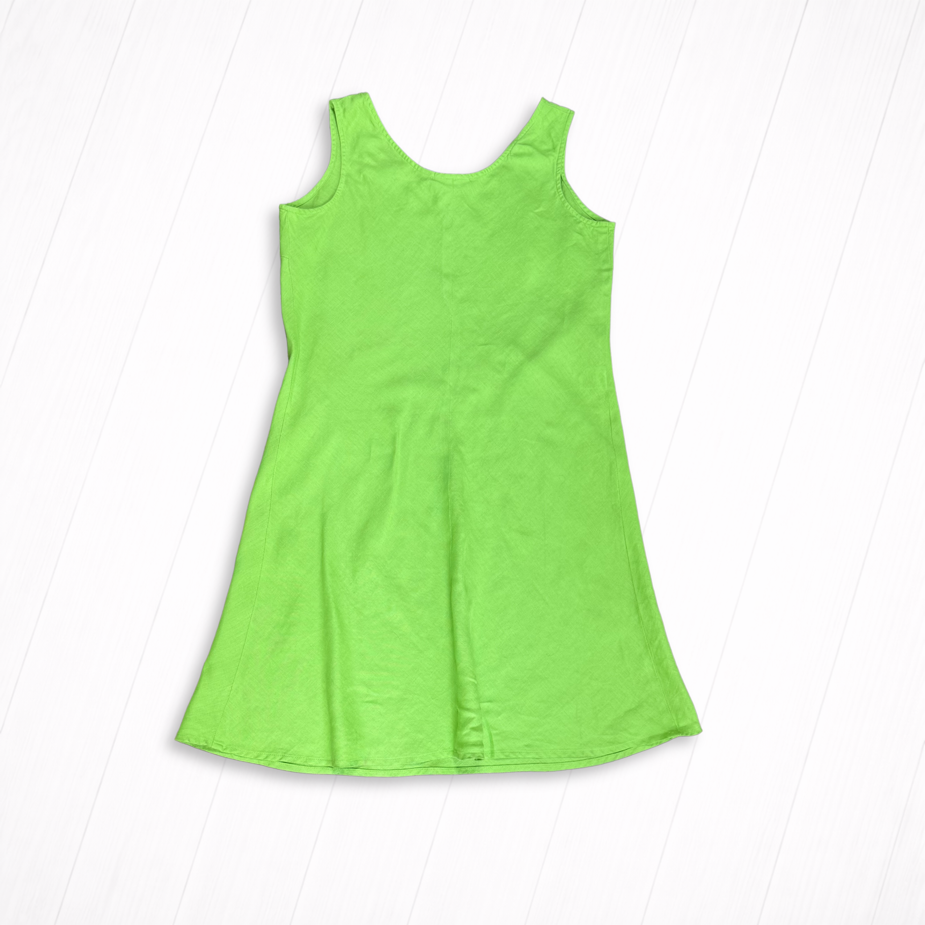 Vintage Linen Green Sleeveless A-Line Dress