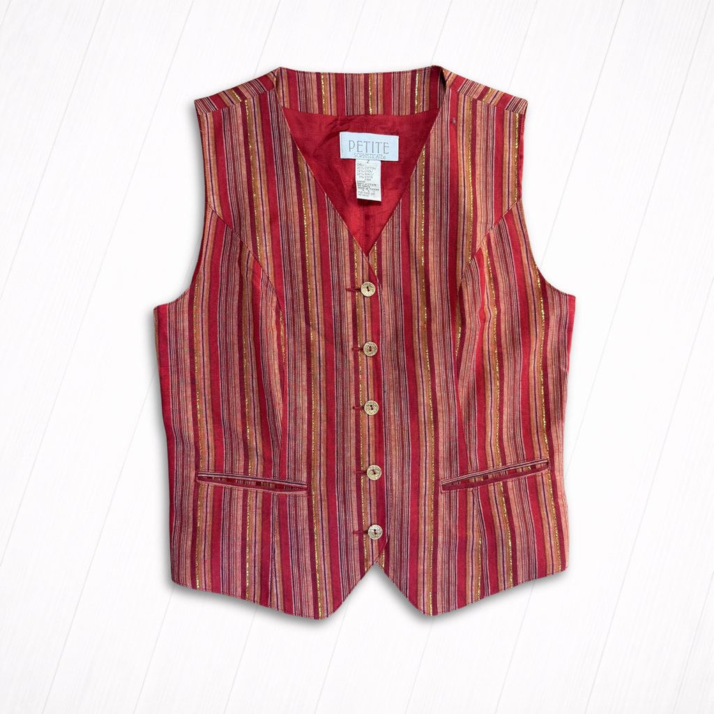 Vintage Multicolor Stripe Button-Front Vest