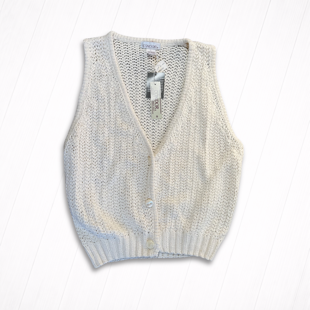 Vintage Knit Button-Front Vest, Cotton/Silk