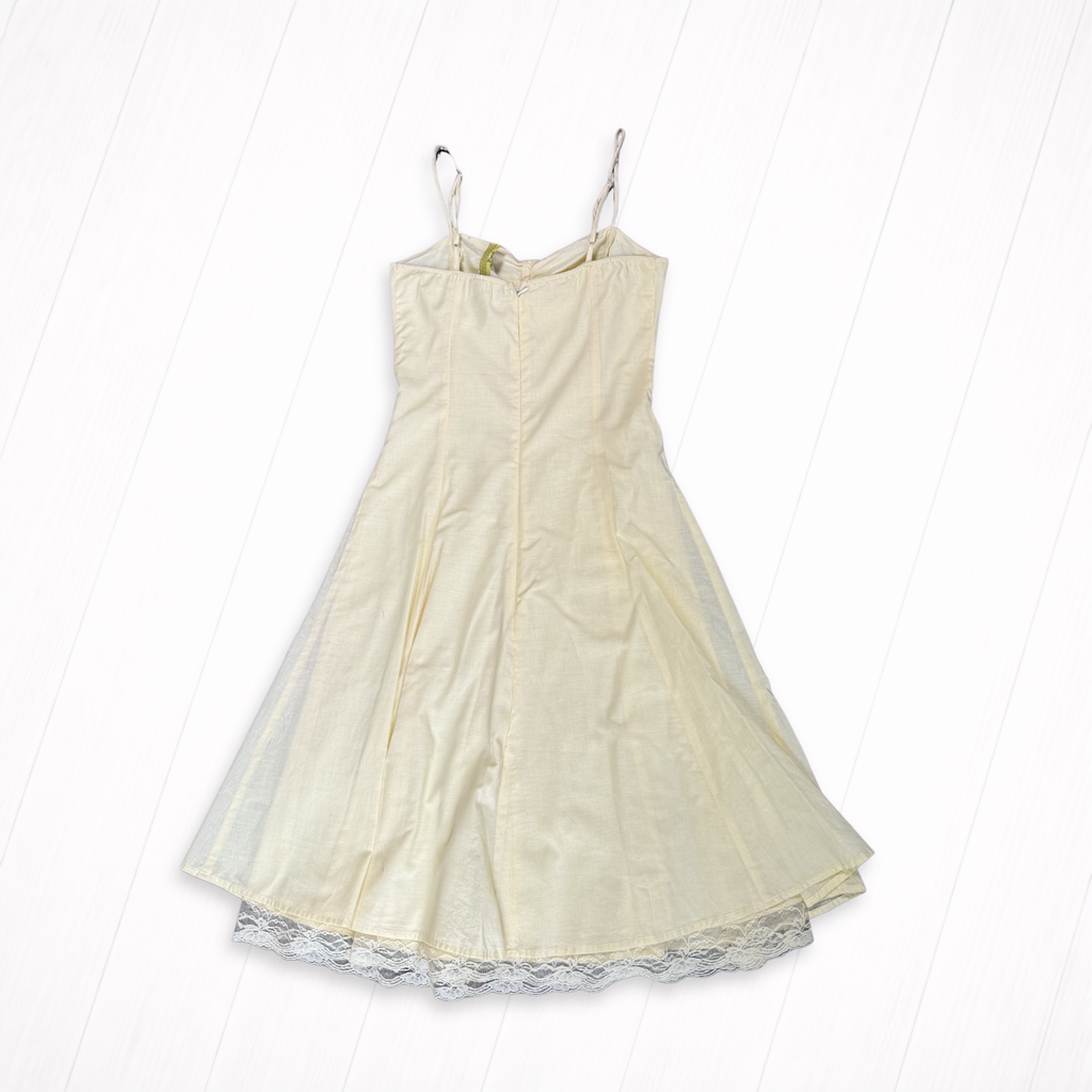 Vintage Yellow Cotton Sundress with Lace Hem