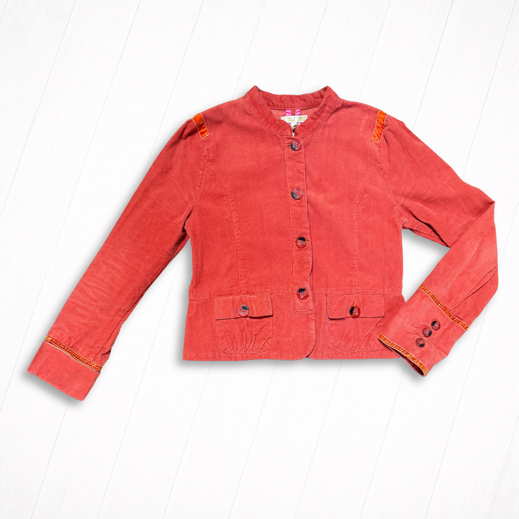 Corduroy Cropped Jacket with Ribbon Trim