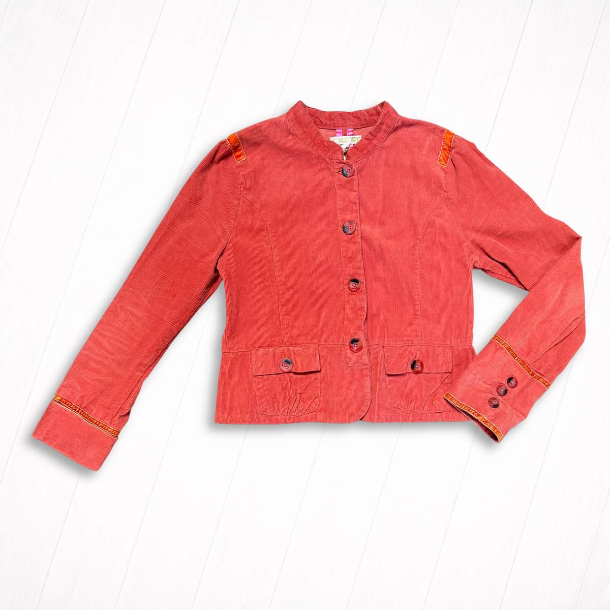 Corduroy Cropped Jacket with Ribbon Trim