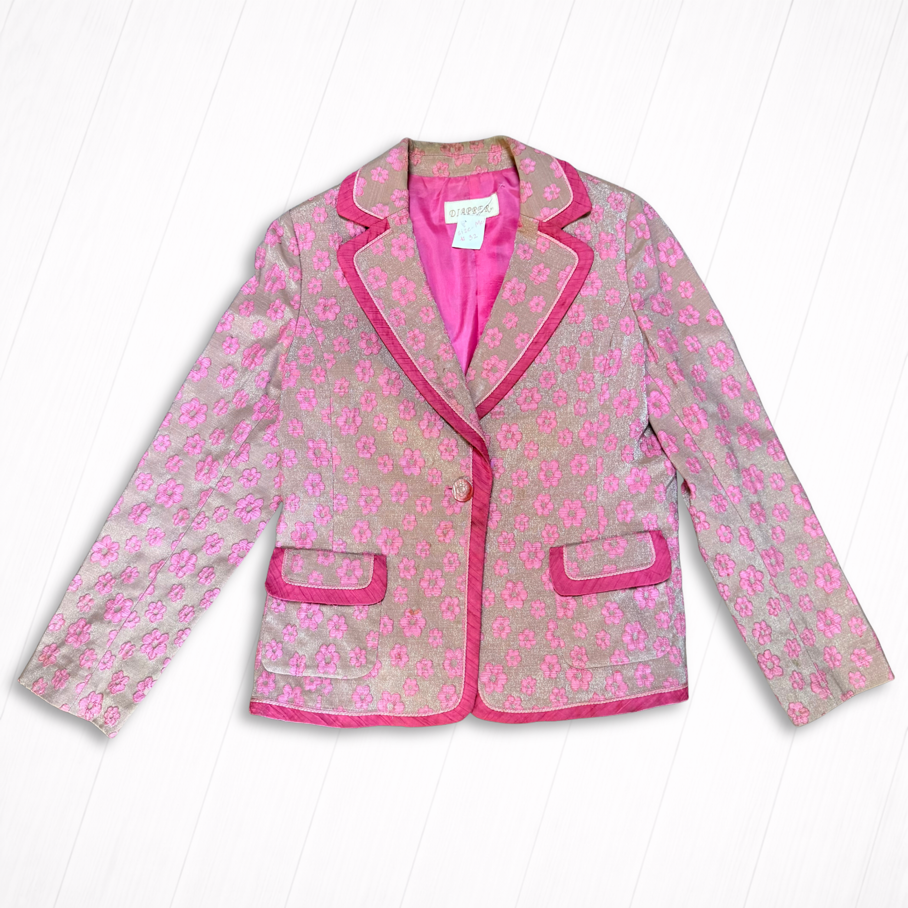 Vintage Pink Floral Woven Blazer