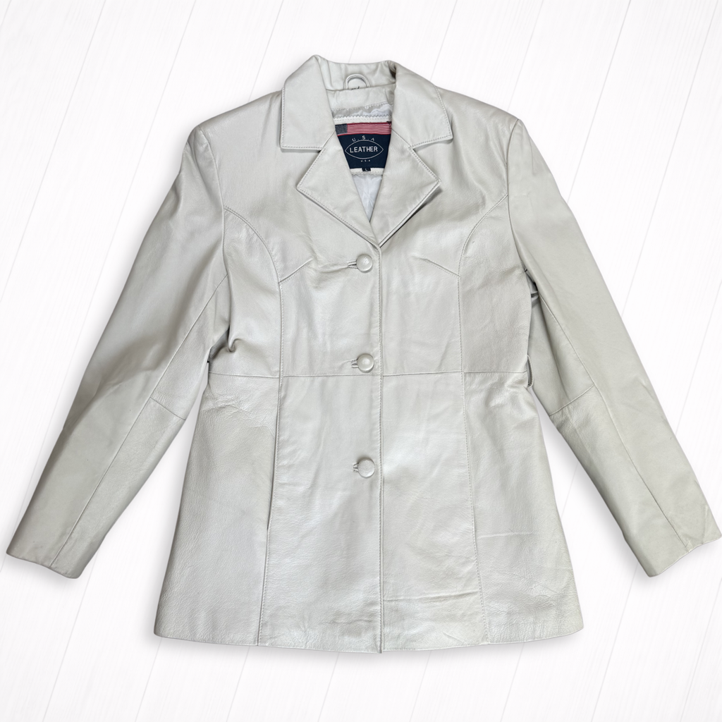 Vintage Cream Leather Blazer