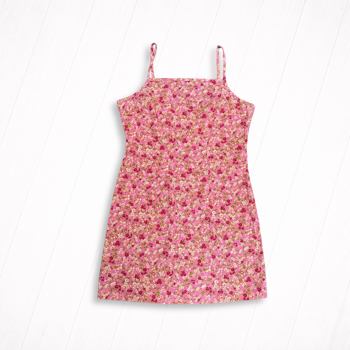Vintage Pink Ditsy Floral Spaghetti Strap Mini Dress