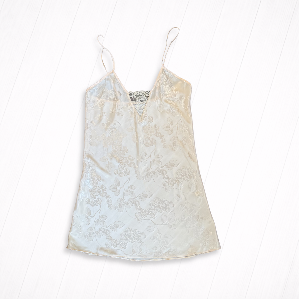 Vintage Jacquard Floral Satin Slip Dress