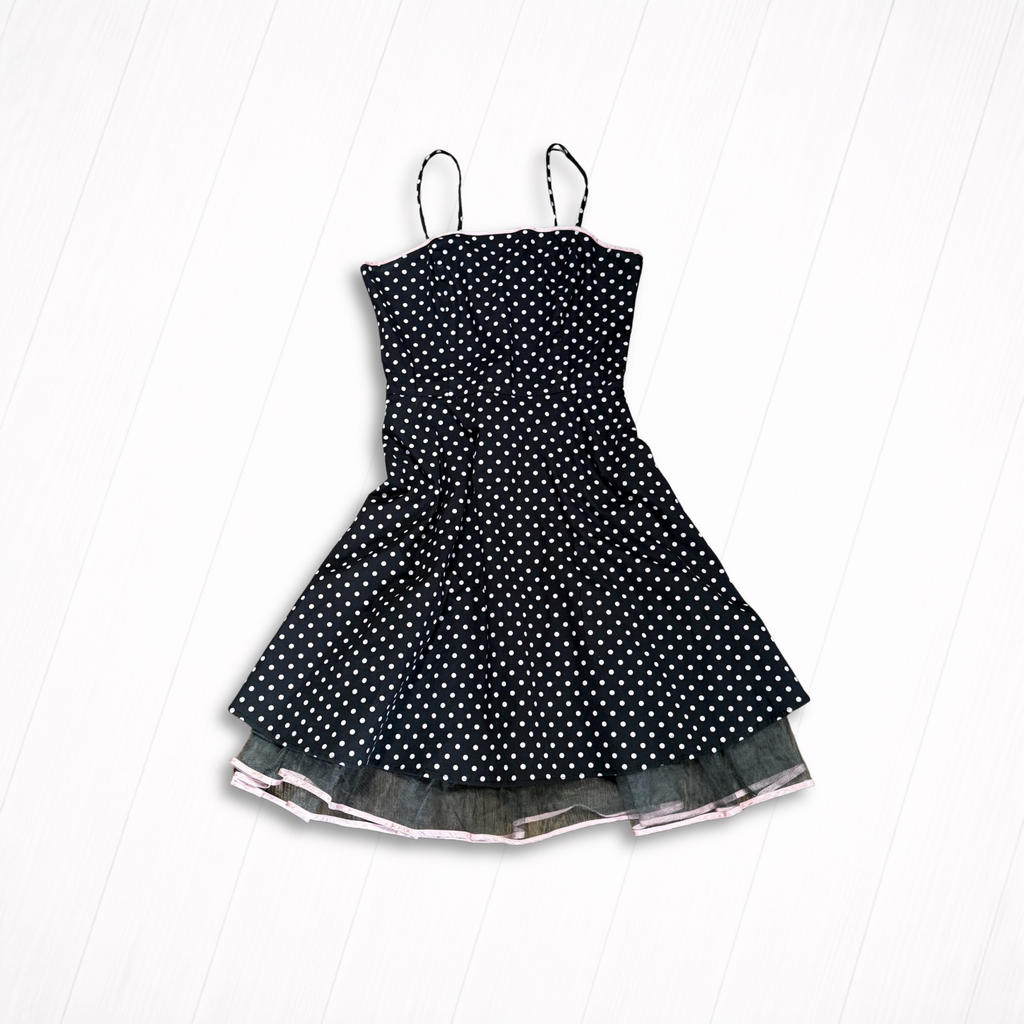 Vintage Cotton Black and White Polka Dot Tiered Dress