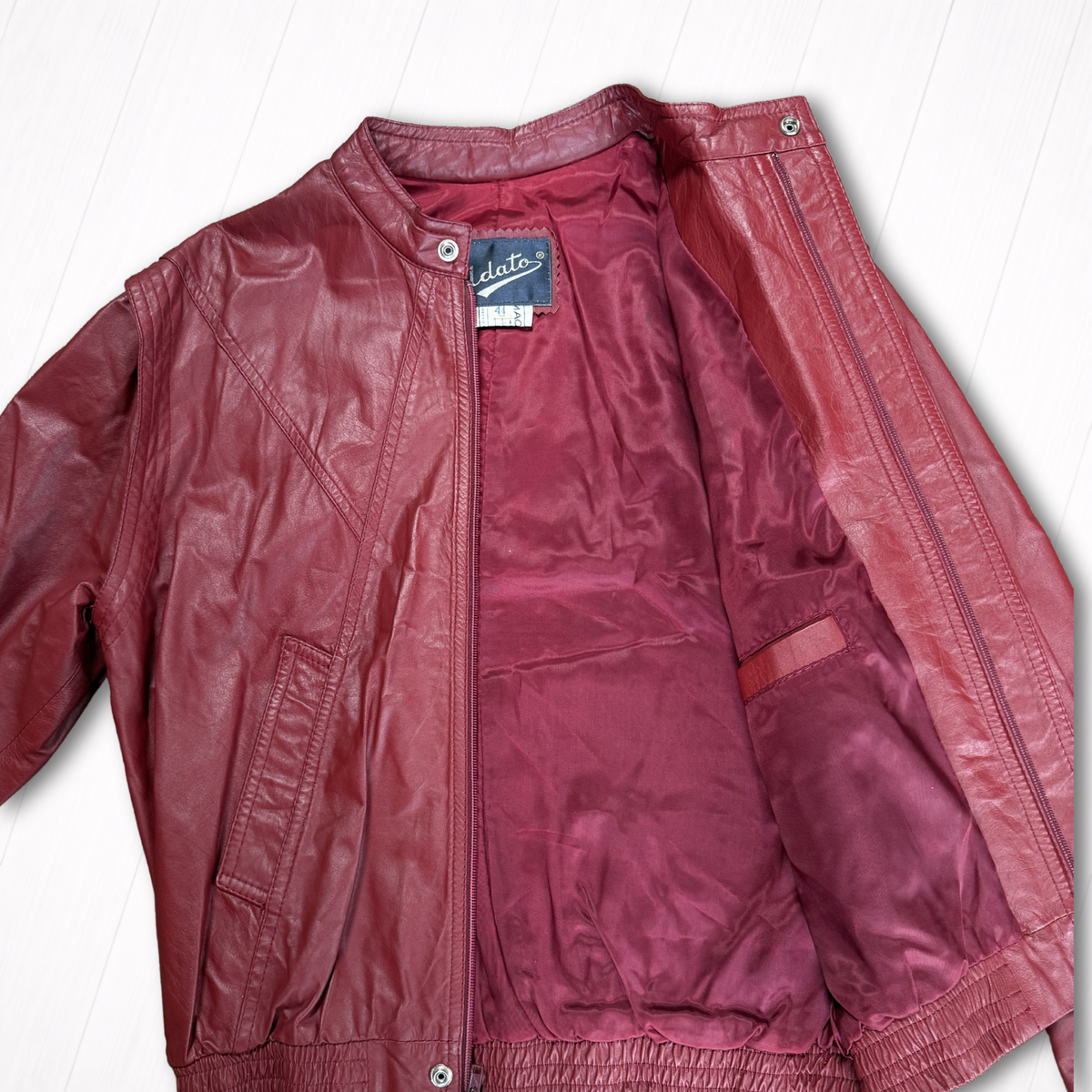 Vintage Red Leather Bomber Jacket