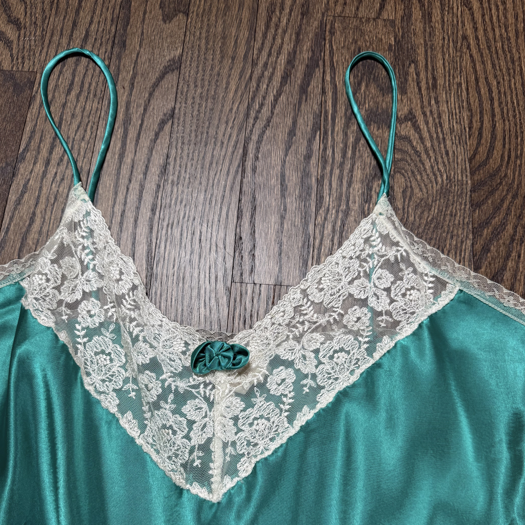 Vintage Victoria’s Secret Teal Satin Lace Slip Dress