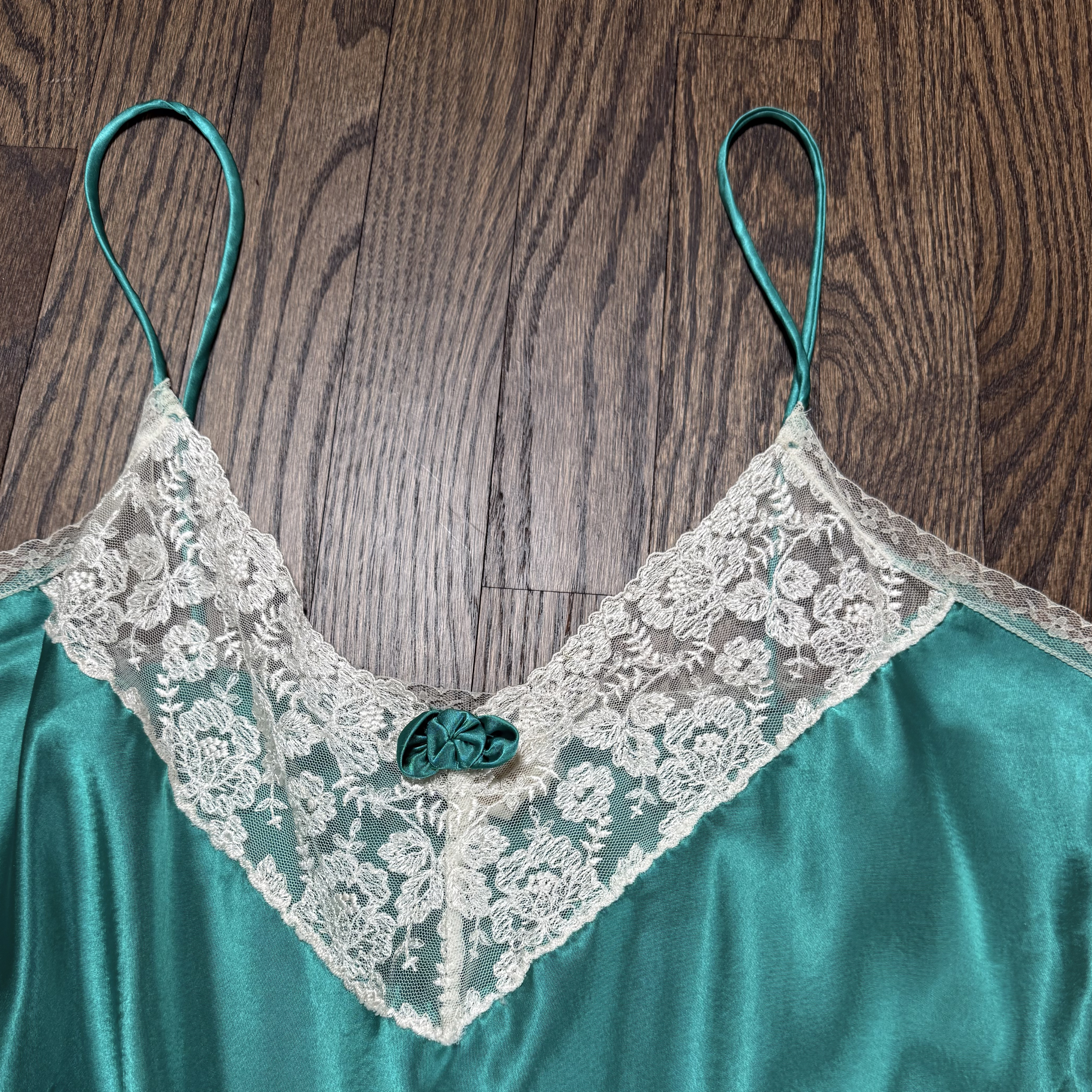 Vintage Victoria’s Secret Teal Satin Lace Slip Dress