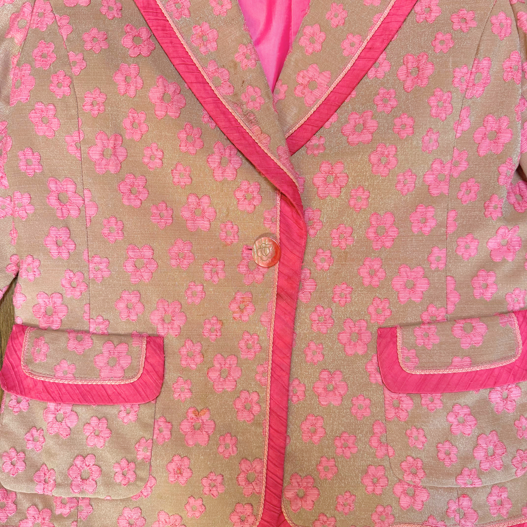 Vintage Pink Floral Woven Blazer