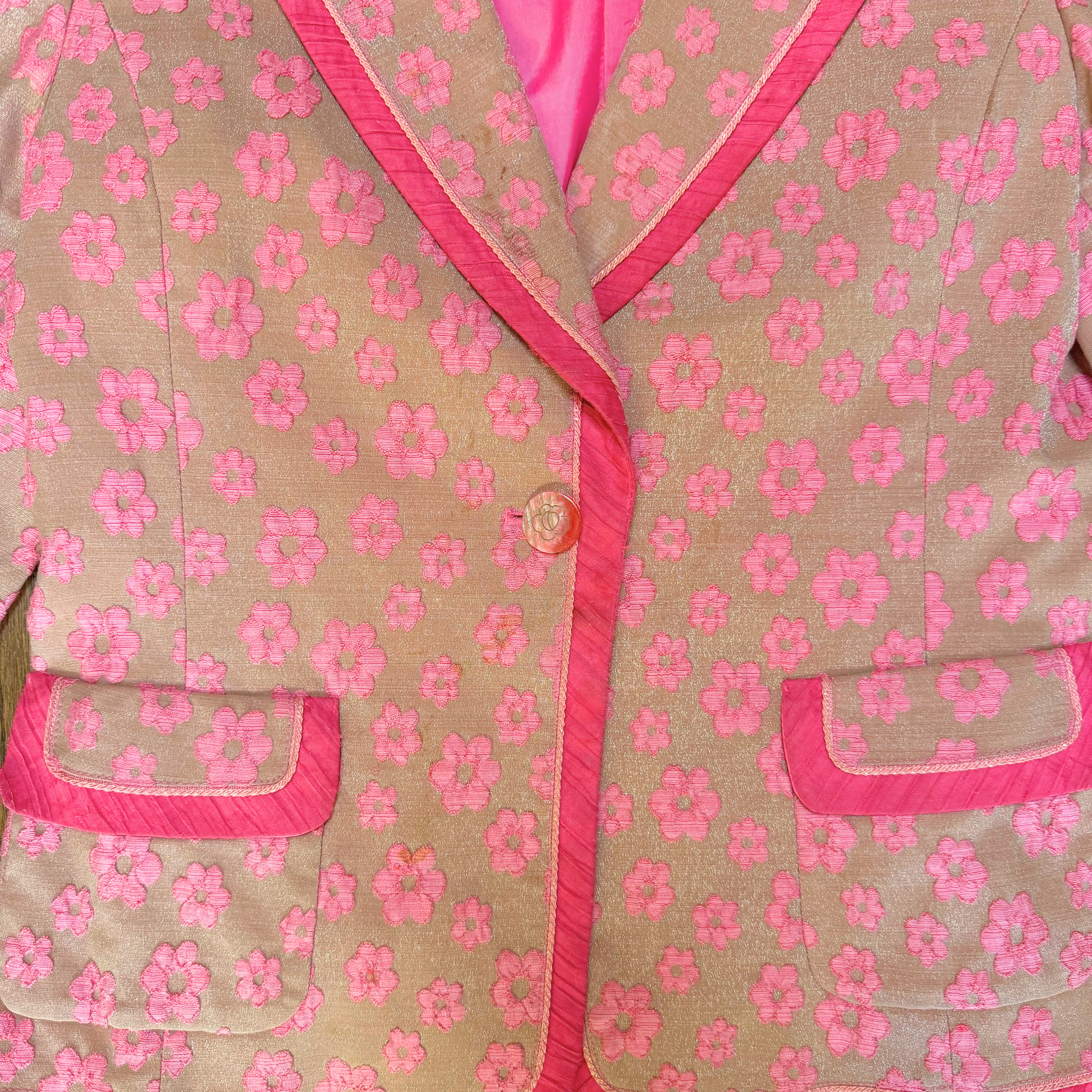 Vintage Pink Floral Woven Blazer