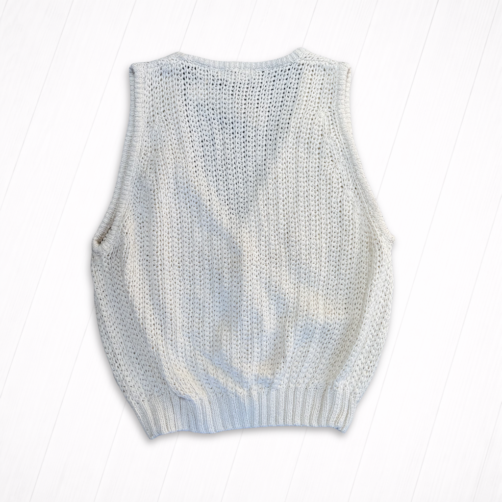 Vintage Knit Button-Front Vest, Cotton/Silk