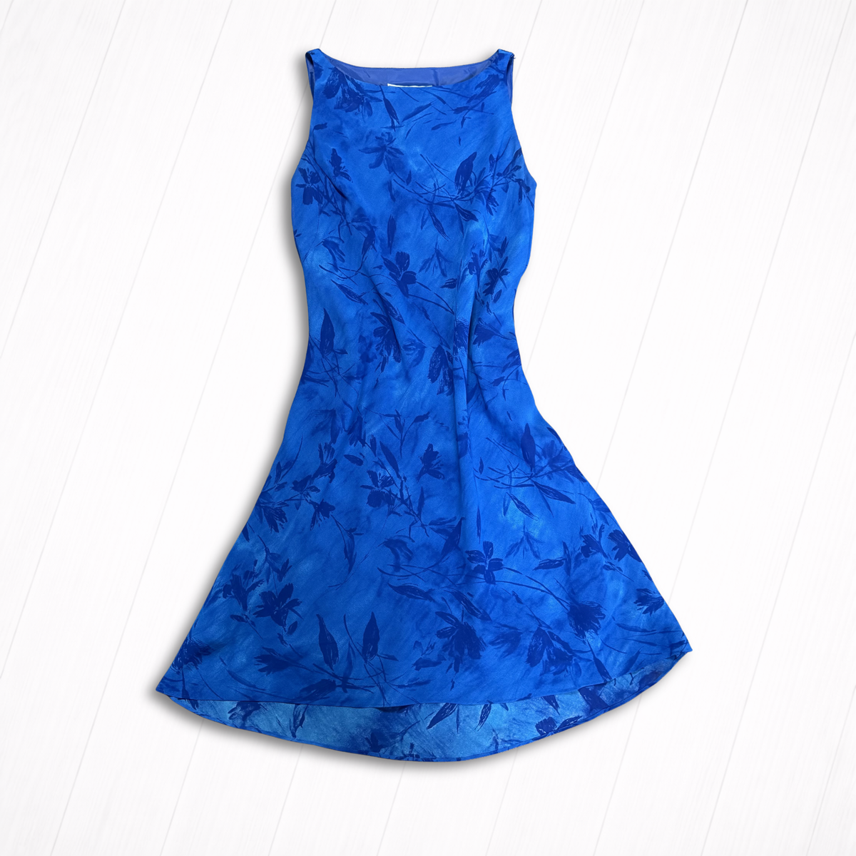 Vintage Cobalt Blue Floral Chiffon Midi Dress