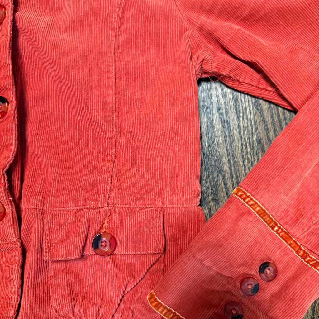 Corduroy Cropped Jacket with Ribbon Trim