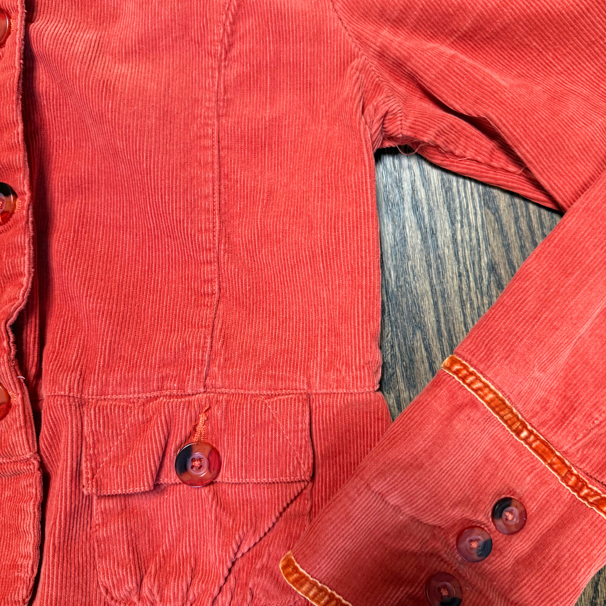 Corduroy Cropped Jacket with Ribbon Trim