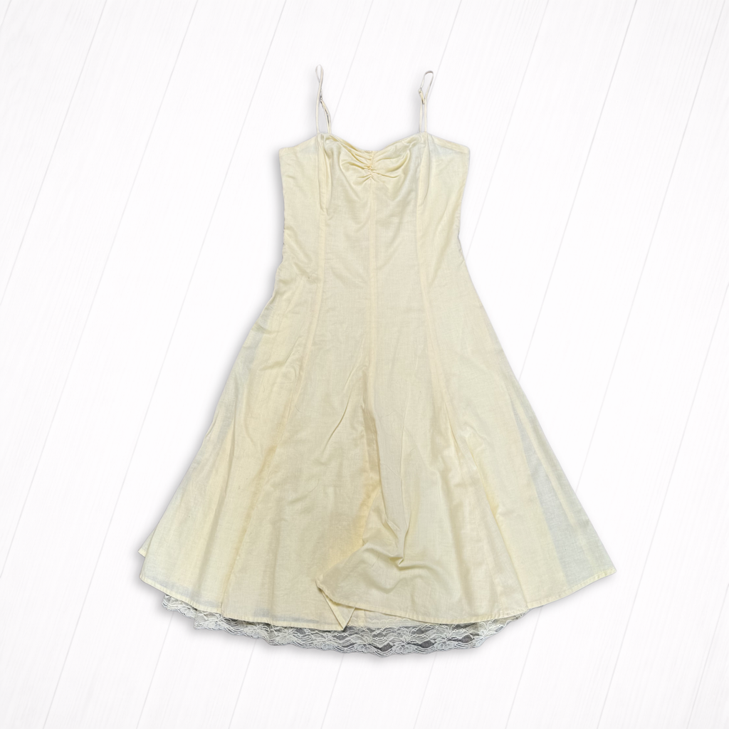 Vintage Yellow Cotton Sundress with Lace Hem