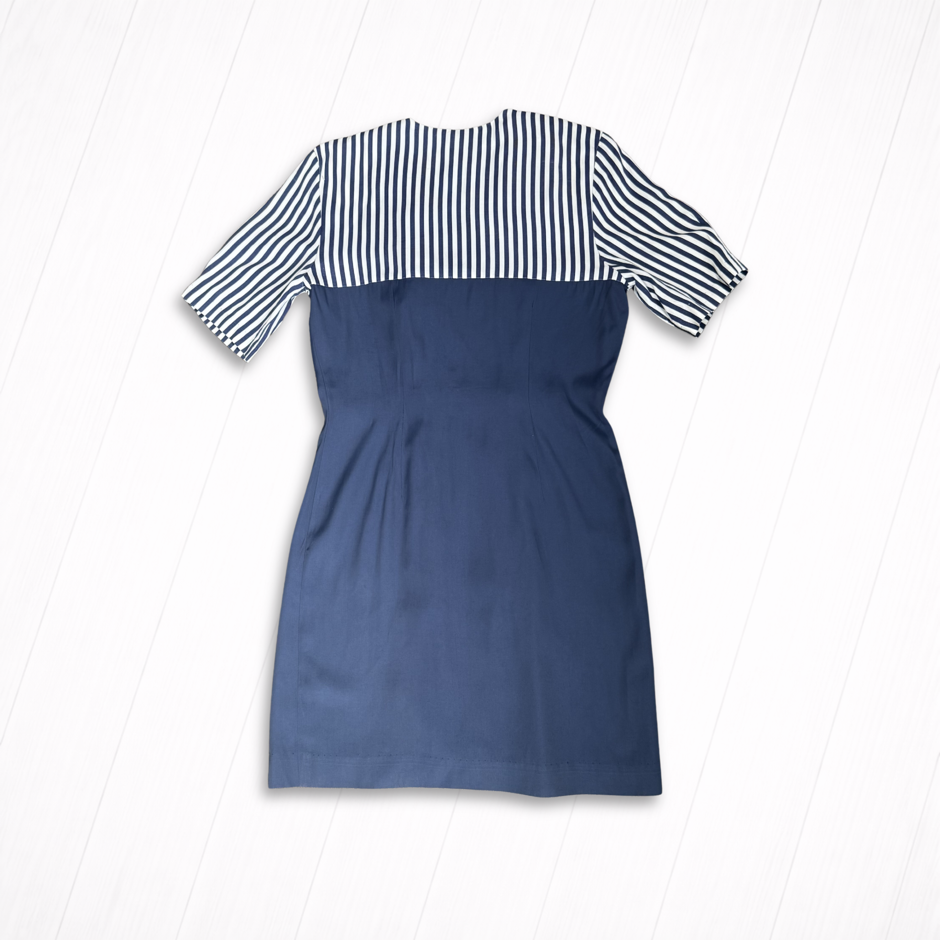 Vintage Navy Striped Colorblock Double-Breasted Dress