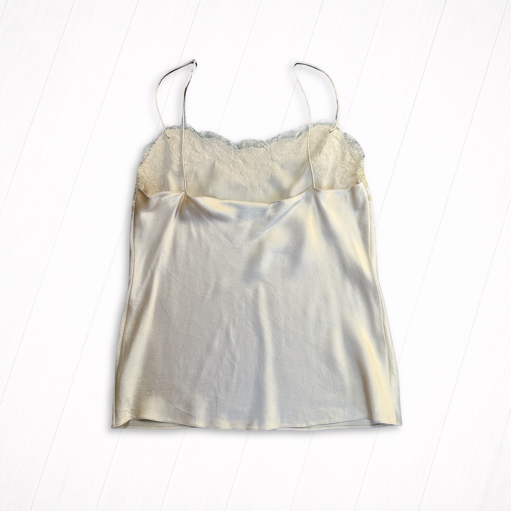 Vintage Ralph Lauren Gold Silk Cami with Lace Trim