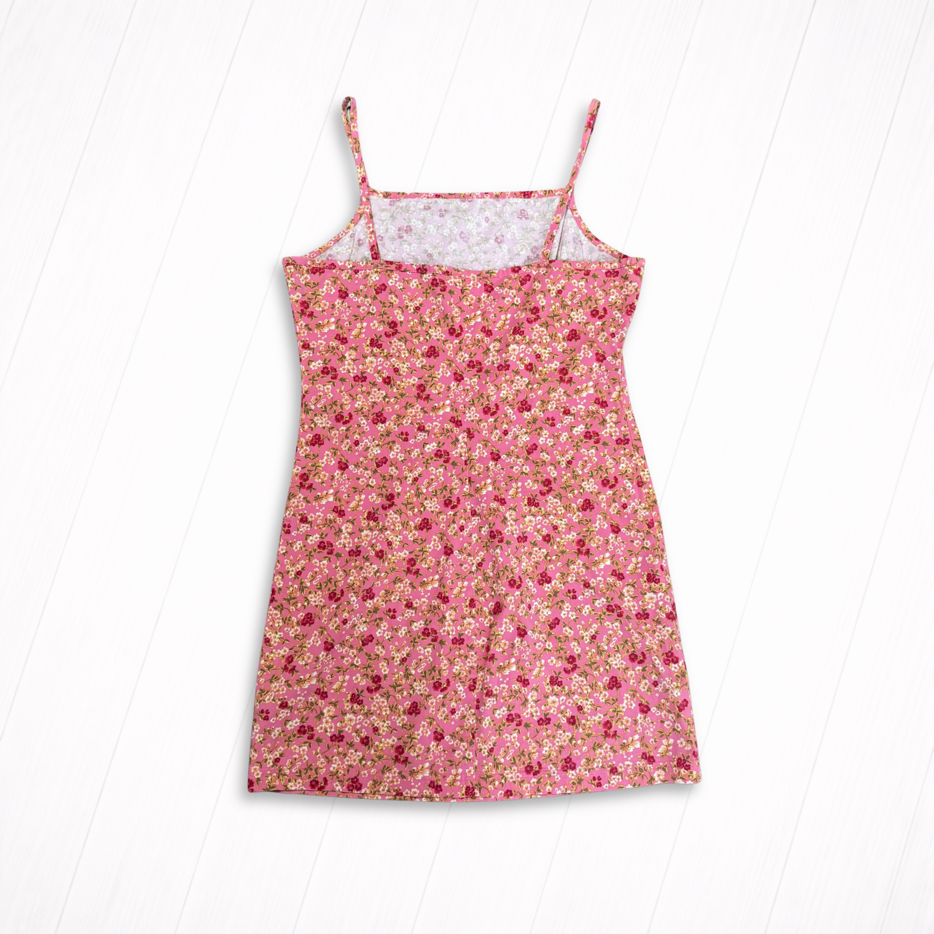Vintage Pink Ditsy Floral Spaghetti Strap Mini Dress