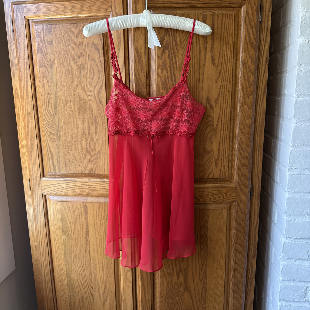 Vintage Red Lace Chiffon Slip