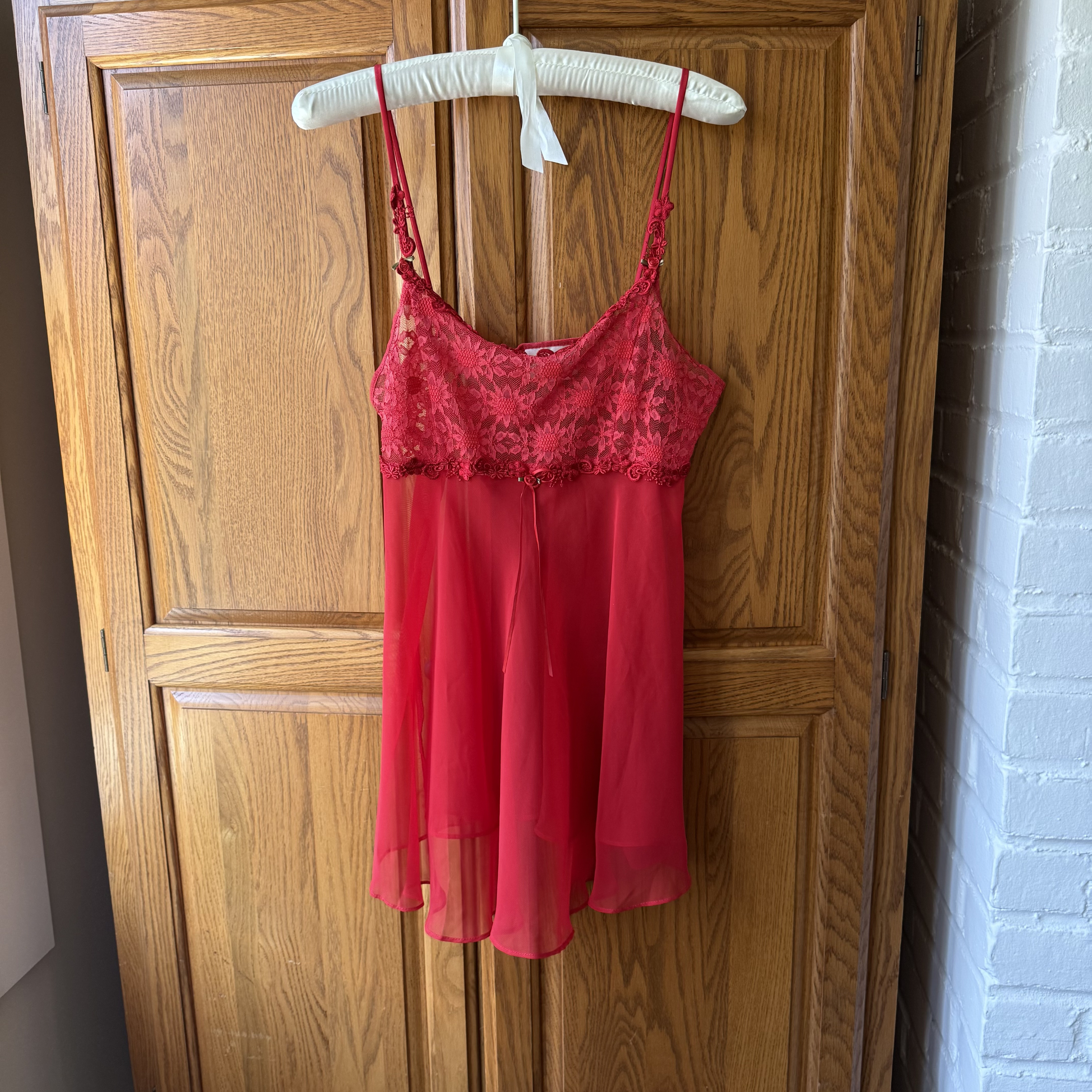Vintage Red Lace Chiffon Slip