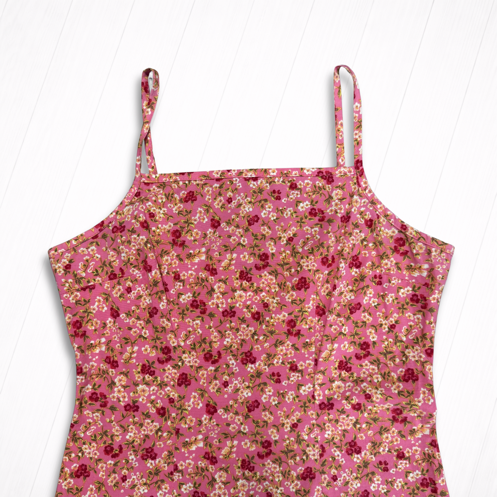 Vintage Pink Ditsy Floral Spaghetti Strap Mini Dress