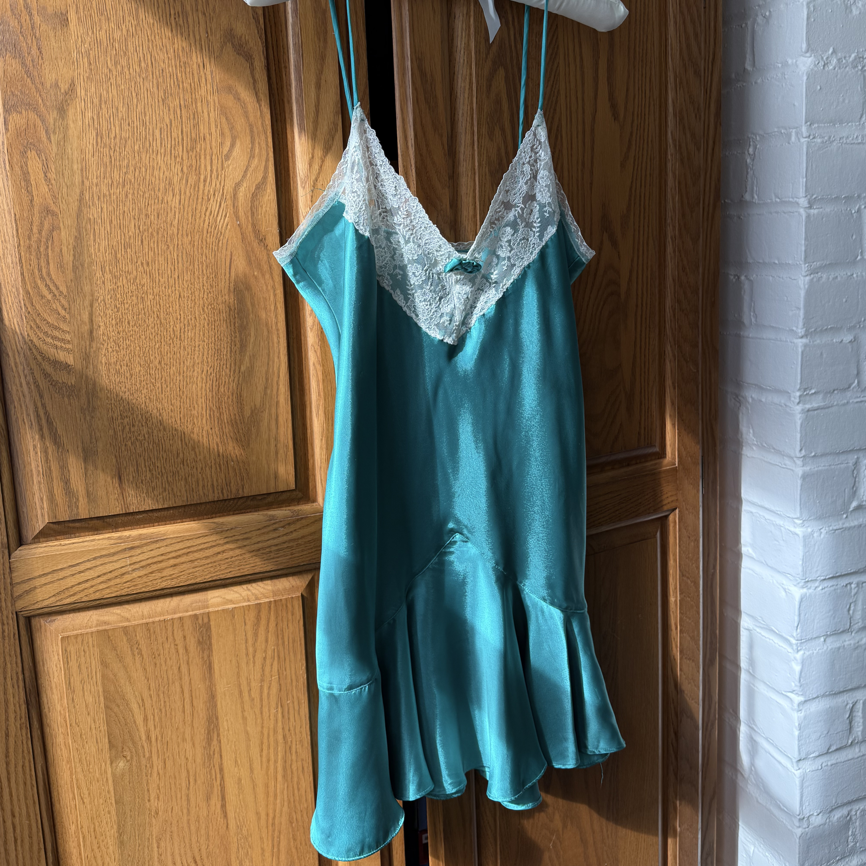 Vintage Victoria’s Secret Teal Satin Lace Slip Dress