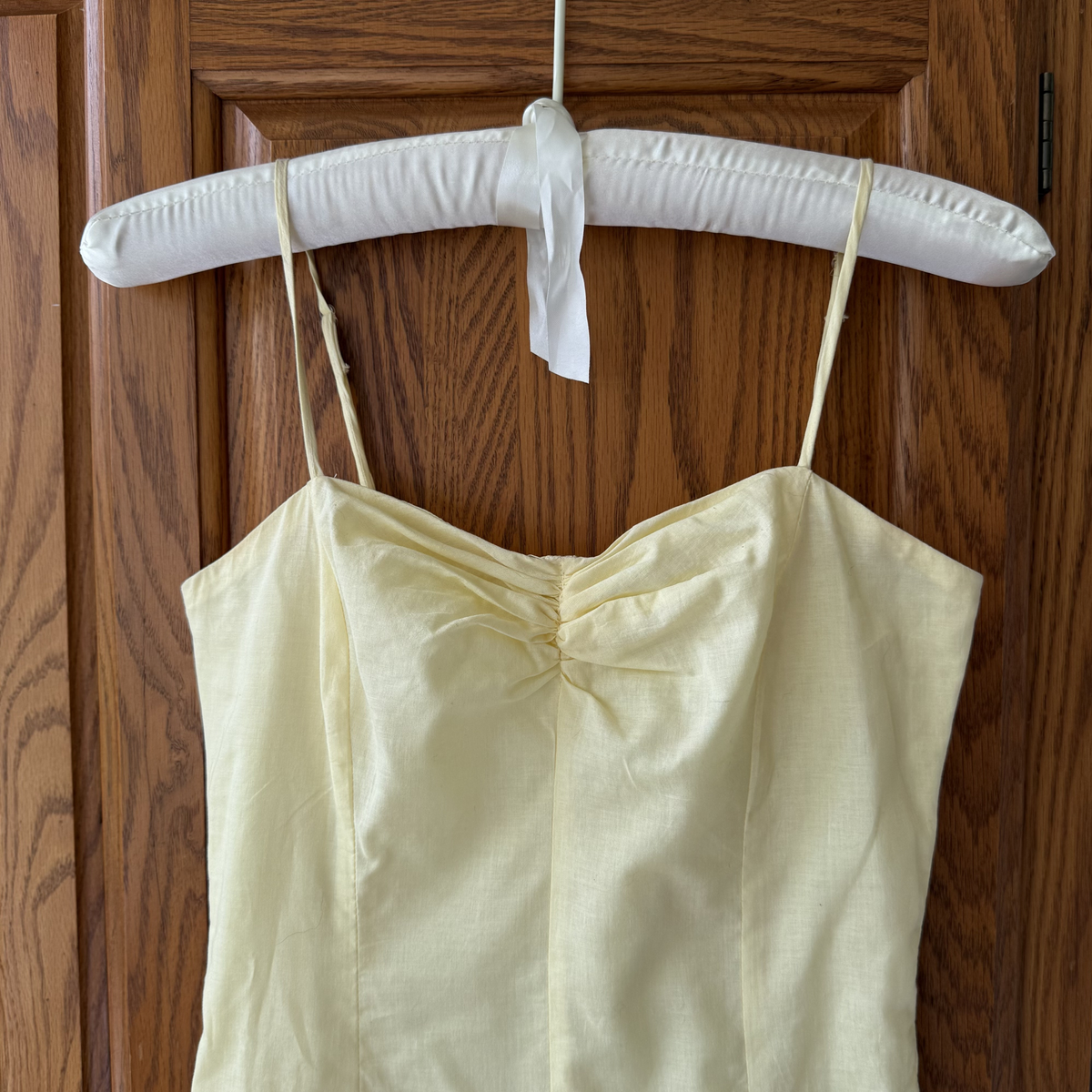 Vintage Yellow Cotton Sundress with Lace Hem