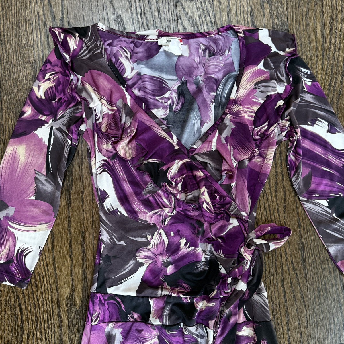 Vintage Purple Floral Jersey Midi Wrap Dress