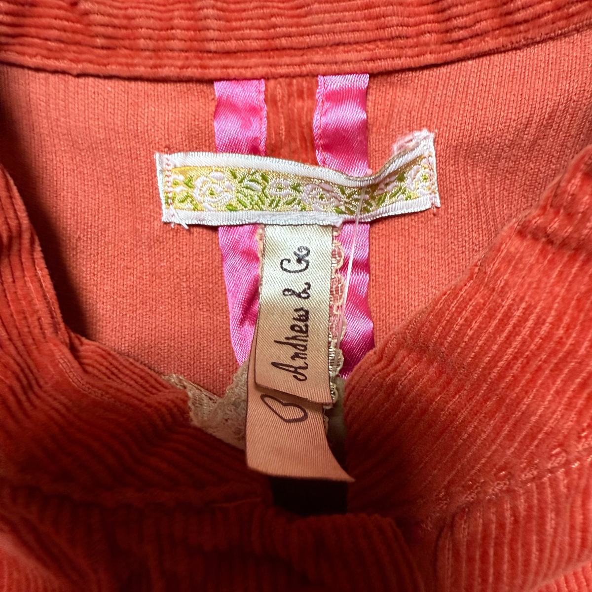 Corduroy Cropped Jacket with Ribbon Trim