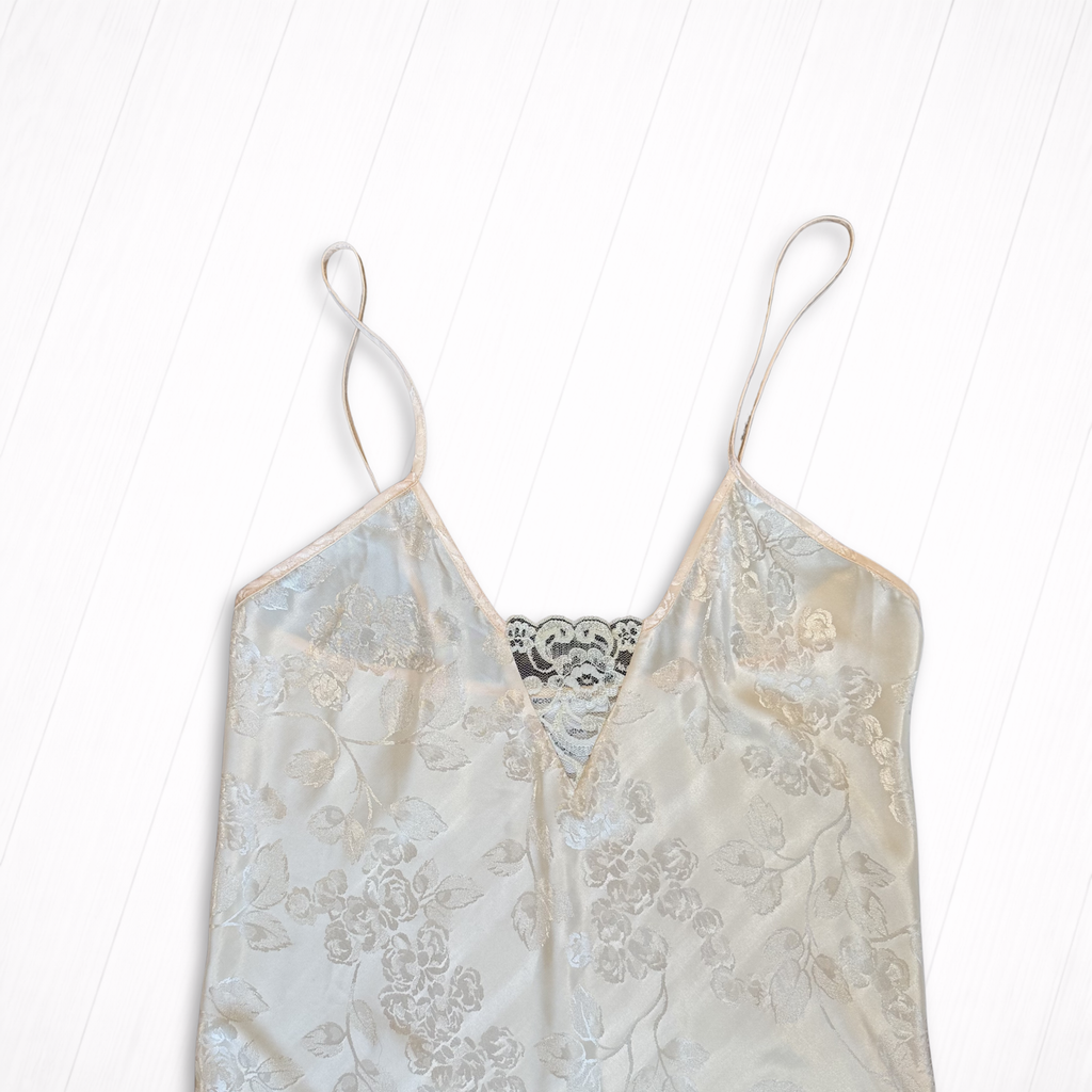 Vintage Jacquard Floral Satin Slip Dress