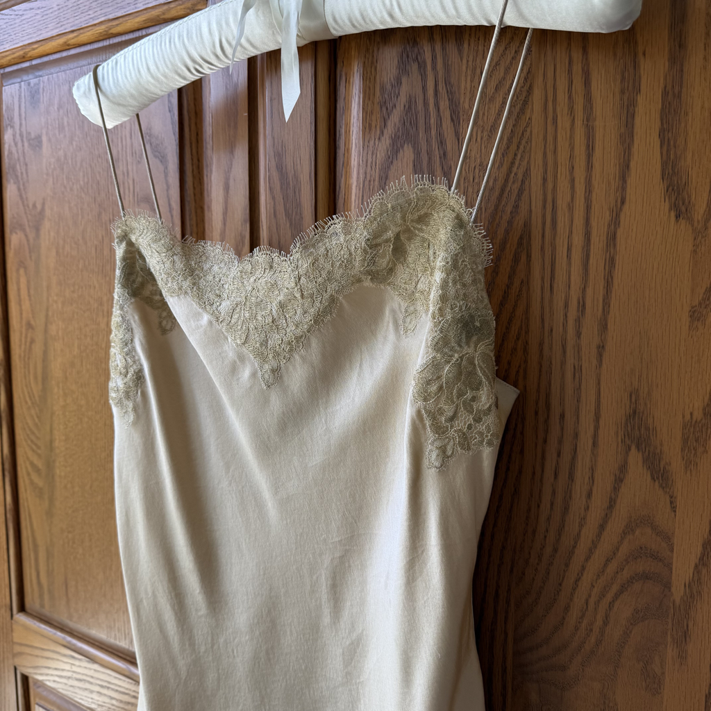 Vintage Ralph Lauren Gold Silk Cami with Lace Trim
