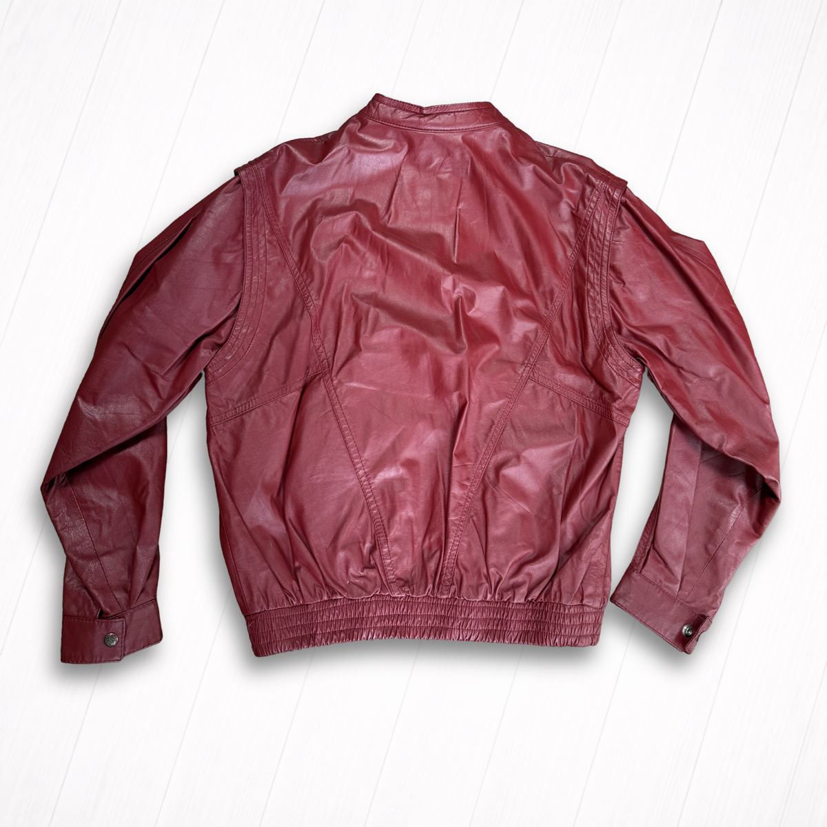 Vintage Red Leather Bomber Jacket