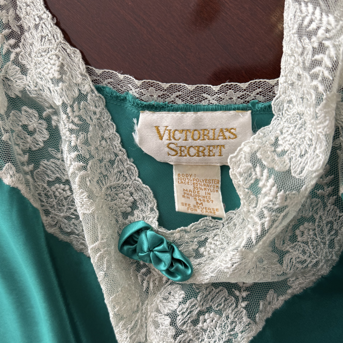 Vintage Victoria’s Secret Teal Satin Lace Slip Dress