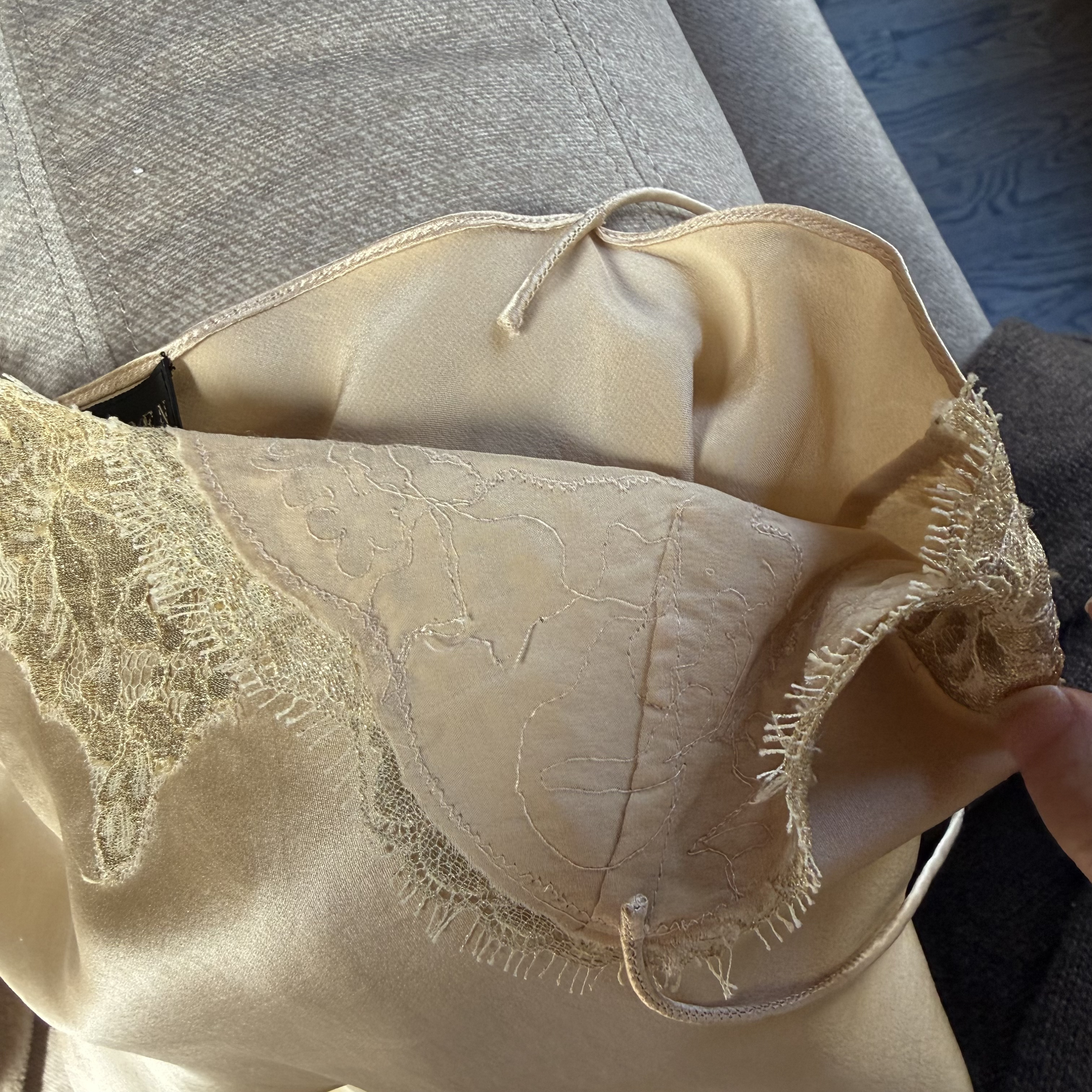 Vintage Ralph Lauren Gold Silk Cami with Lace Trim