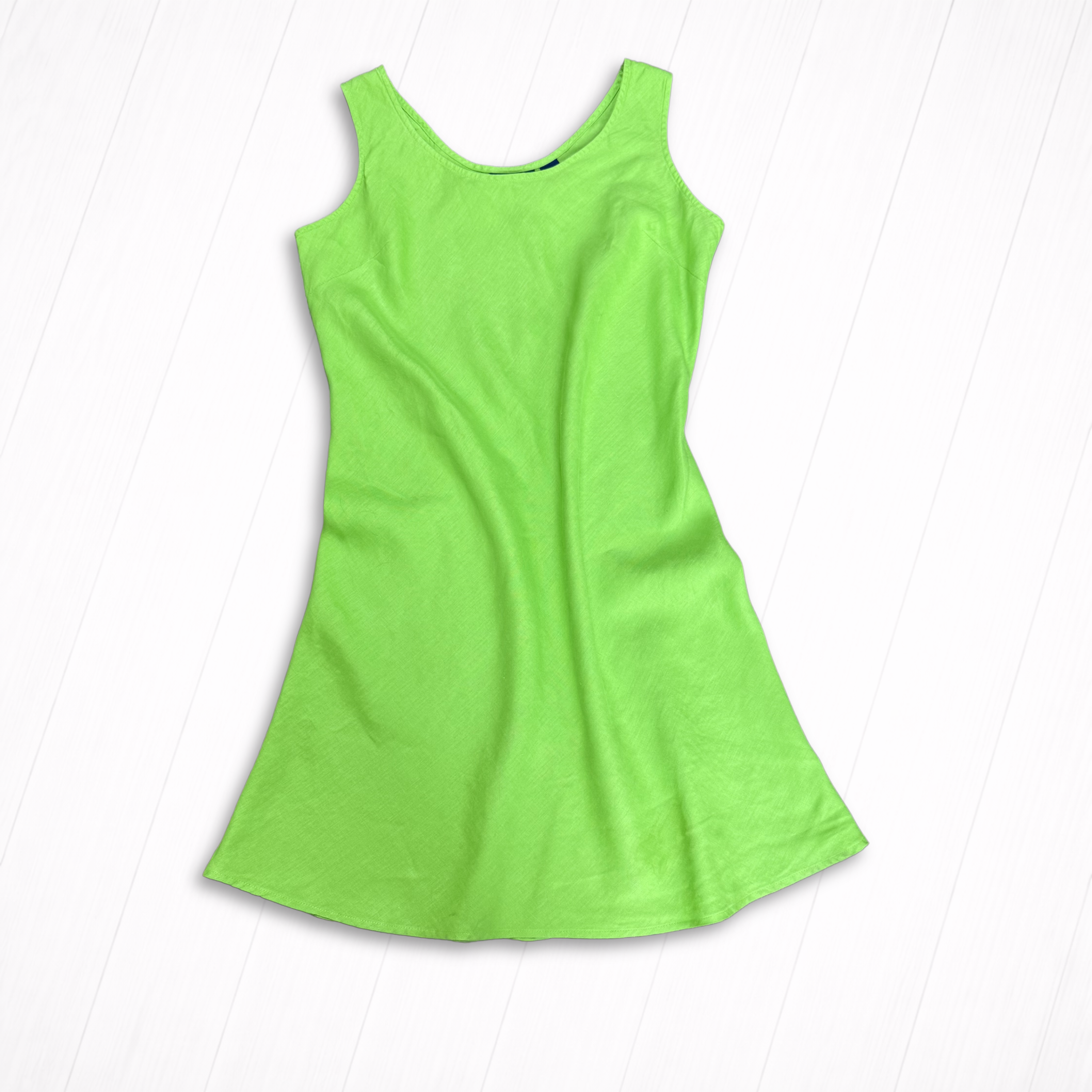 Vintage Linen Green Sleeveless A-Line Dress