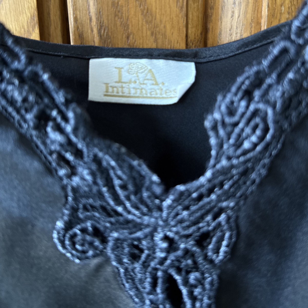 Black Satin Lace Trim Slip Dress