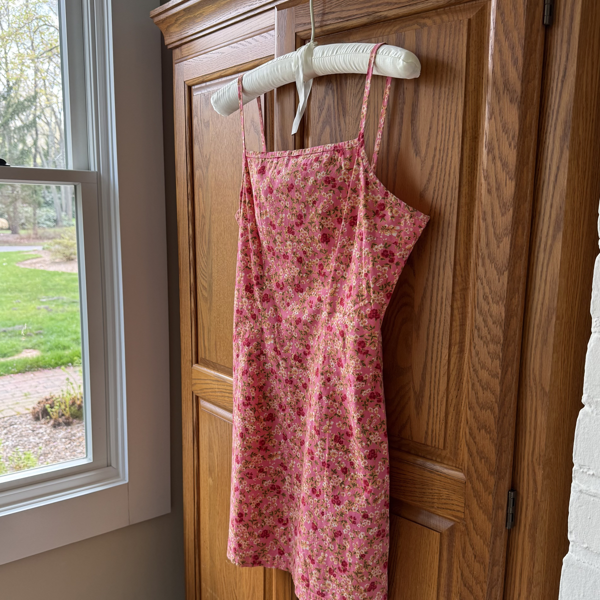 Vintage Pink Ditsy Floral Spaghetti Strap Mini Dress