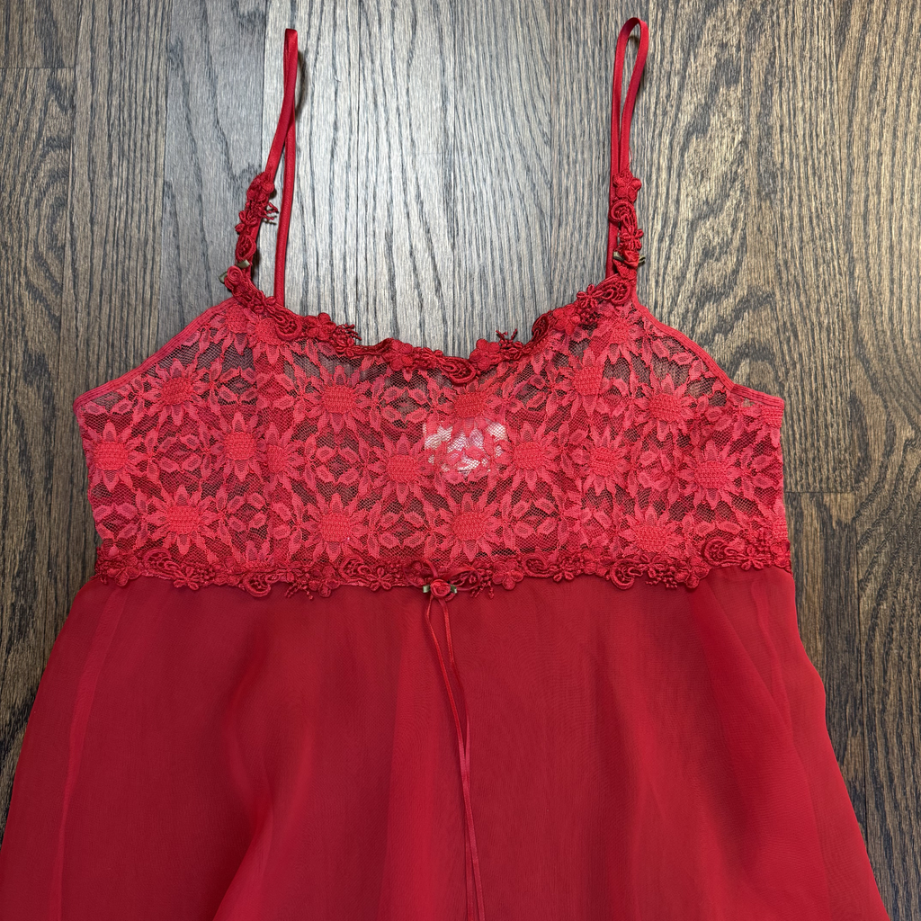 Vintage Red Lace Chiffon Slip