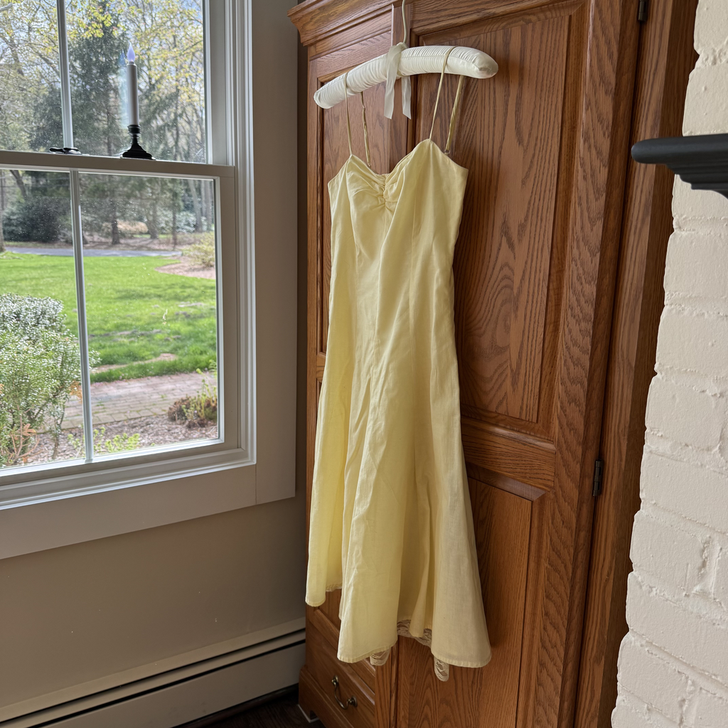 Vintage Yellow Cotton Sundress with Lace Hem