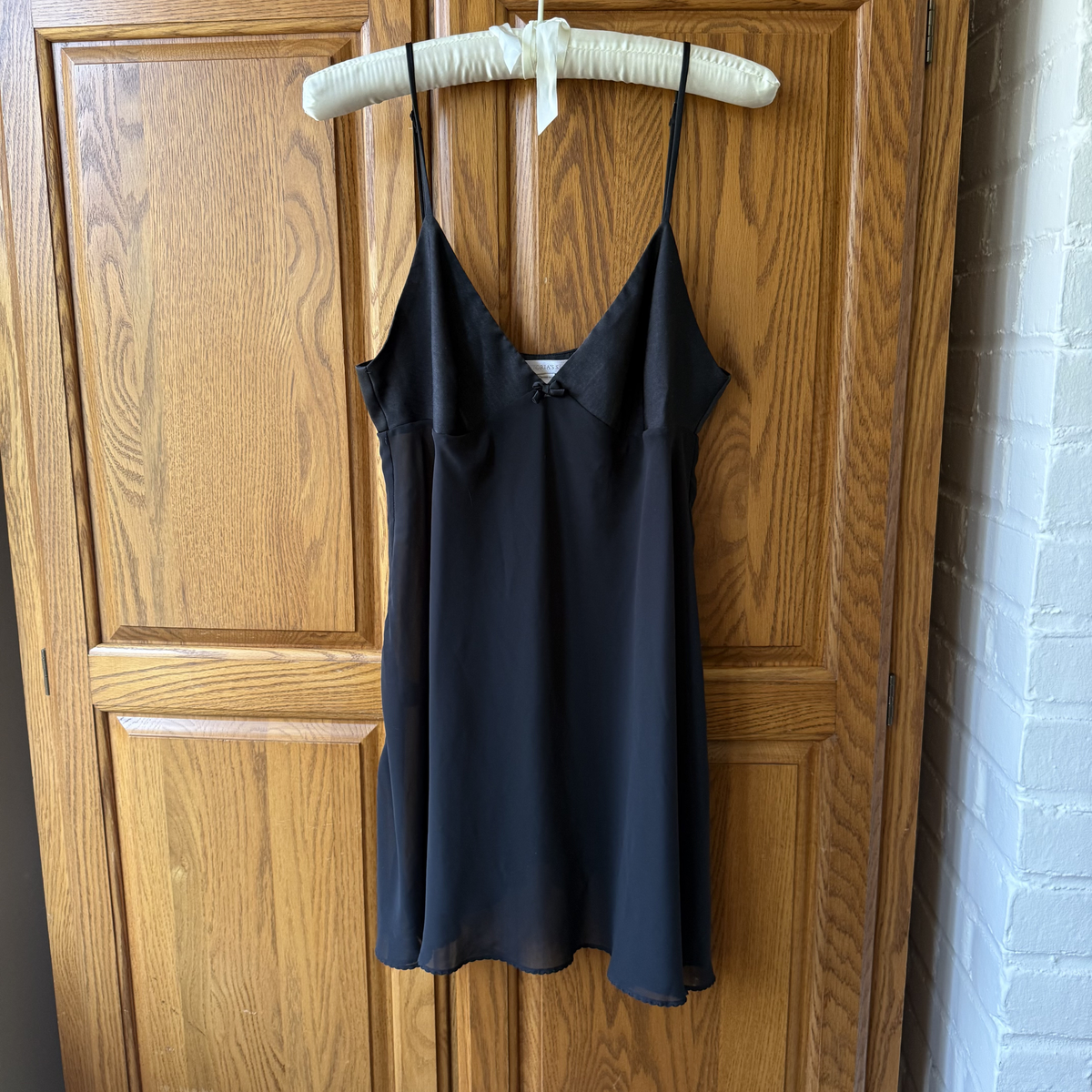 Victoria's Secret Black Satin & Chiffon Slip Dress