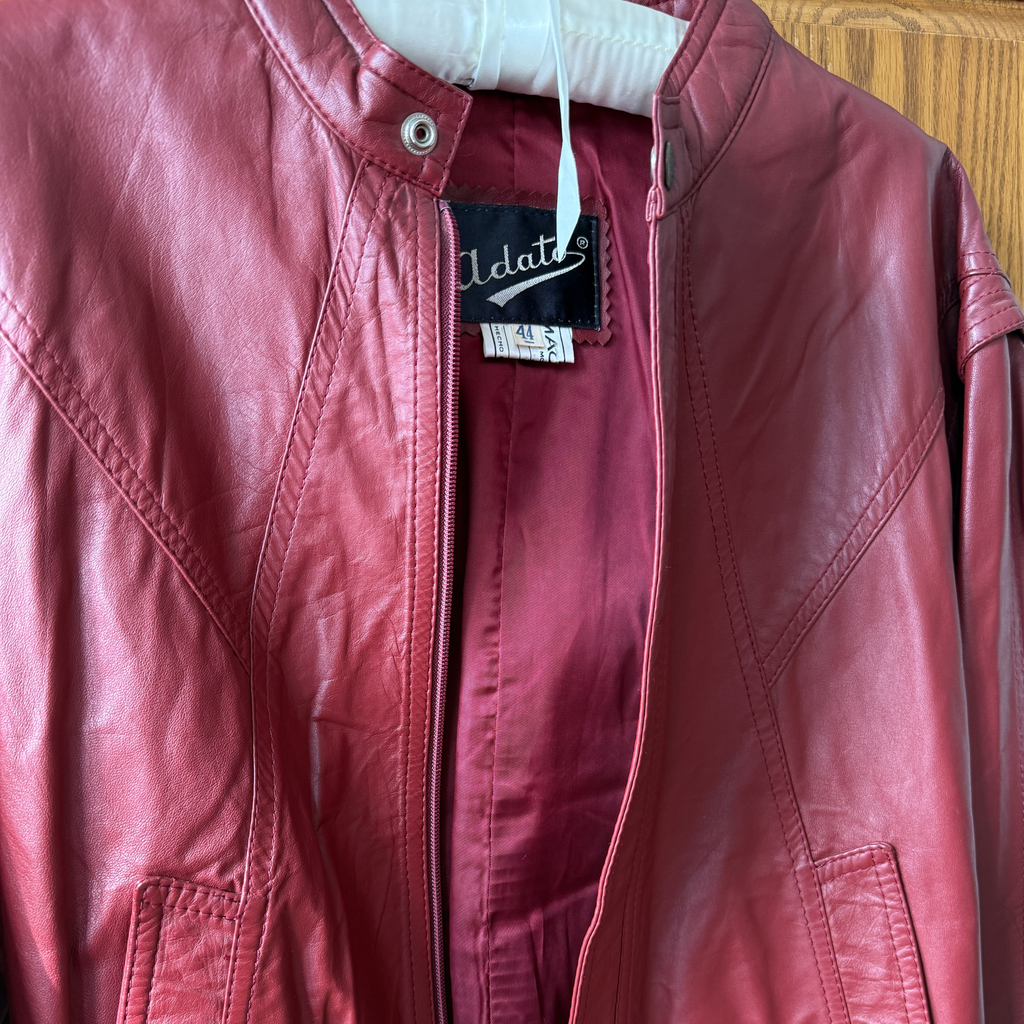 Vintage Red Leather Bomber Jacket