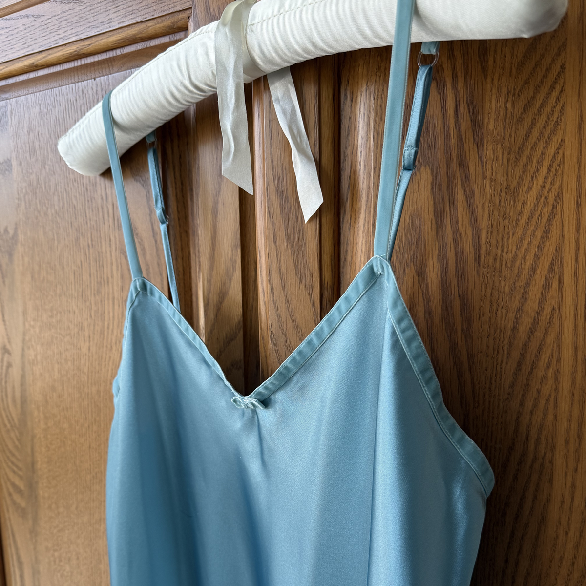 Satin Slip Dress with Velvet Trim