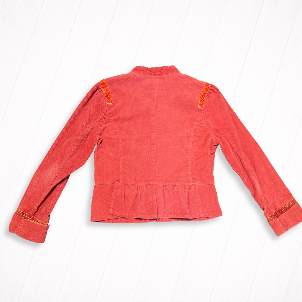 Corduroy Cropped Jacket with Ribbon Trim