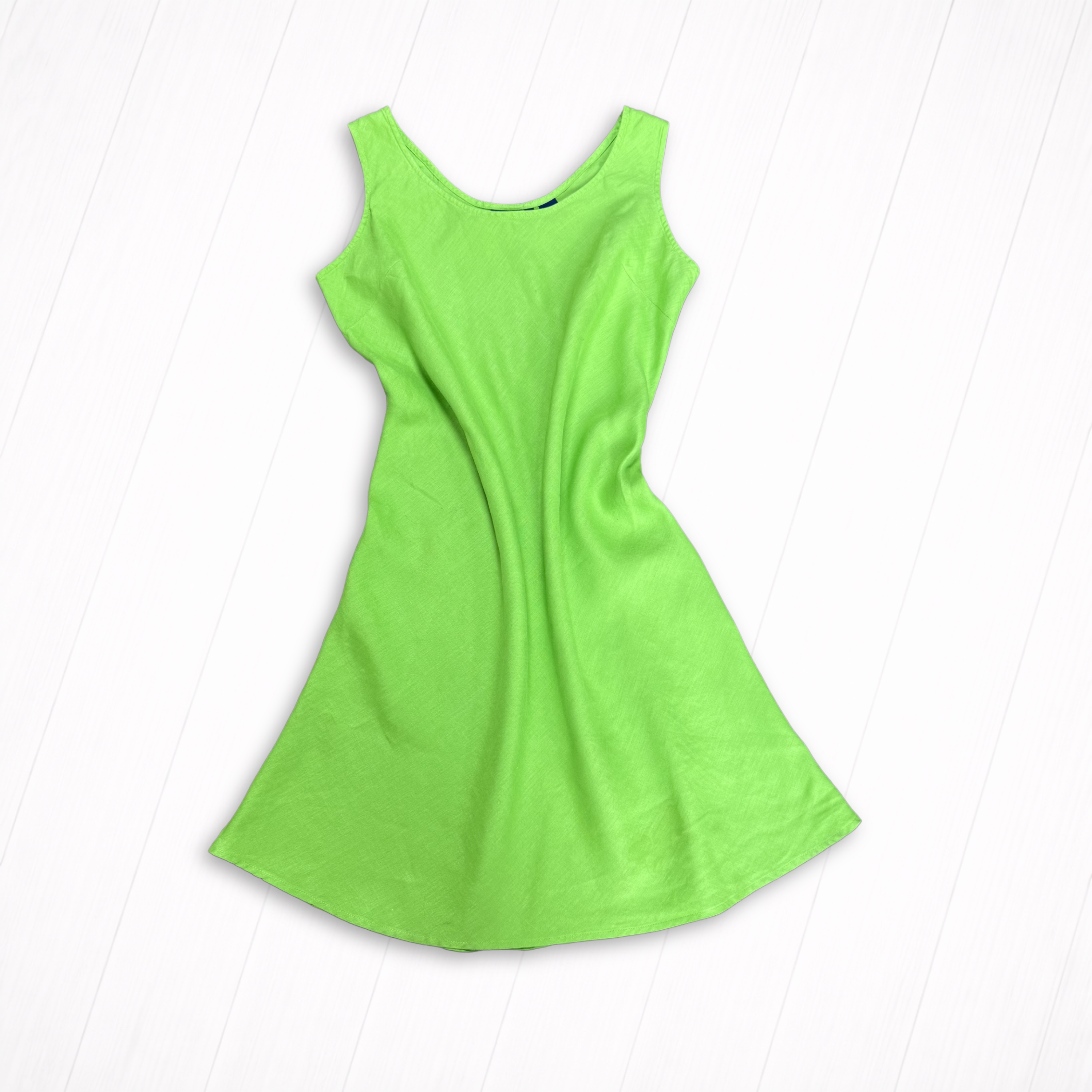 Vintage Linen Green Sleeveless A-Line Dress