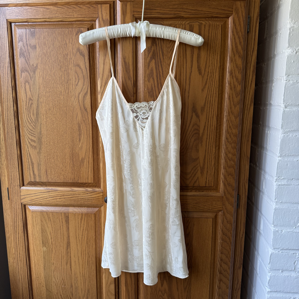 Vintage Jacquard Floral Satin Slip Dress